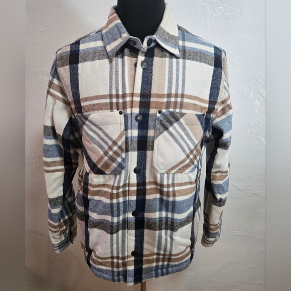 Zara Italian Fabric Plaid Overshirt Jacket Pockets Button Up - Picture 2 of 8